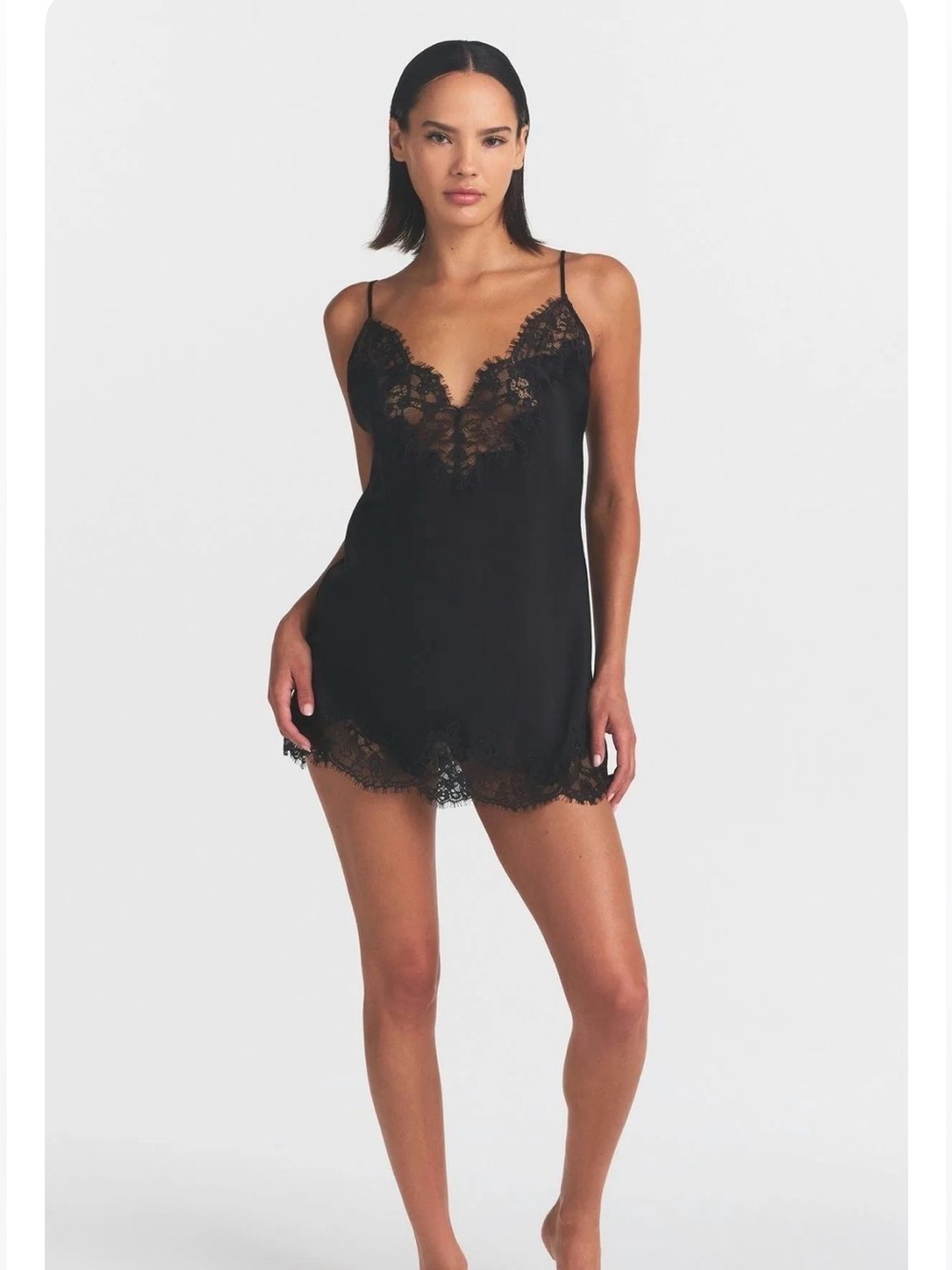SKIMS SILK LACE MINI SLIP DRESS MSRP $198- ONYX
